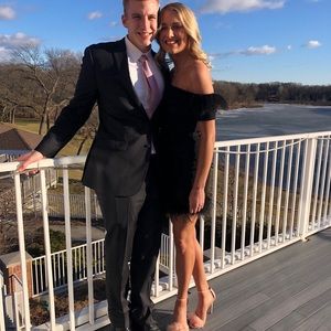 Black two piece feather formal dress